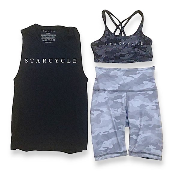 Wear It To Heart WITH lot of 3 camo strappy gym bra biker shorts and tank XS/S - Picture 2 of 8